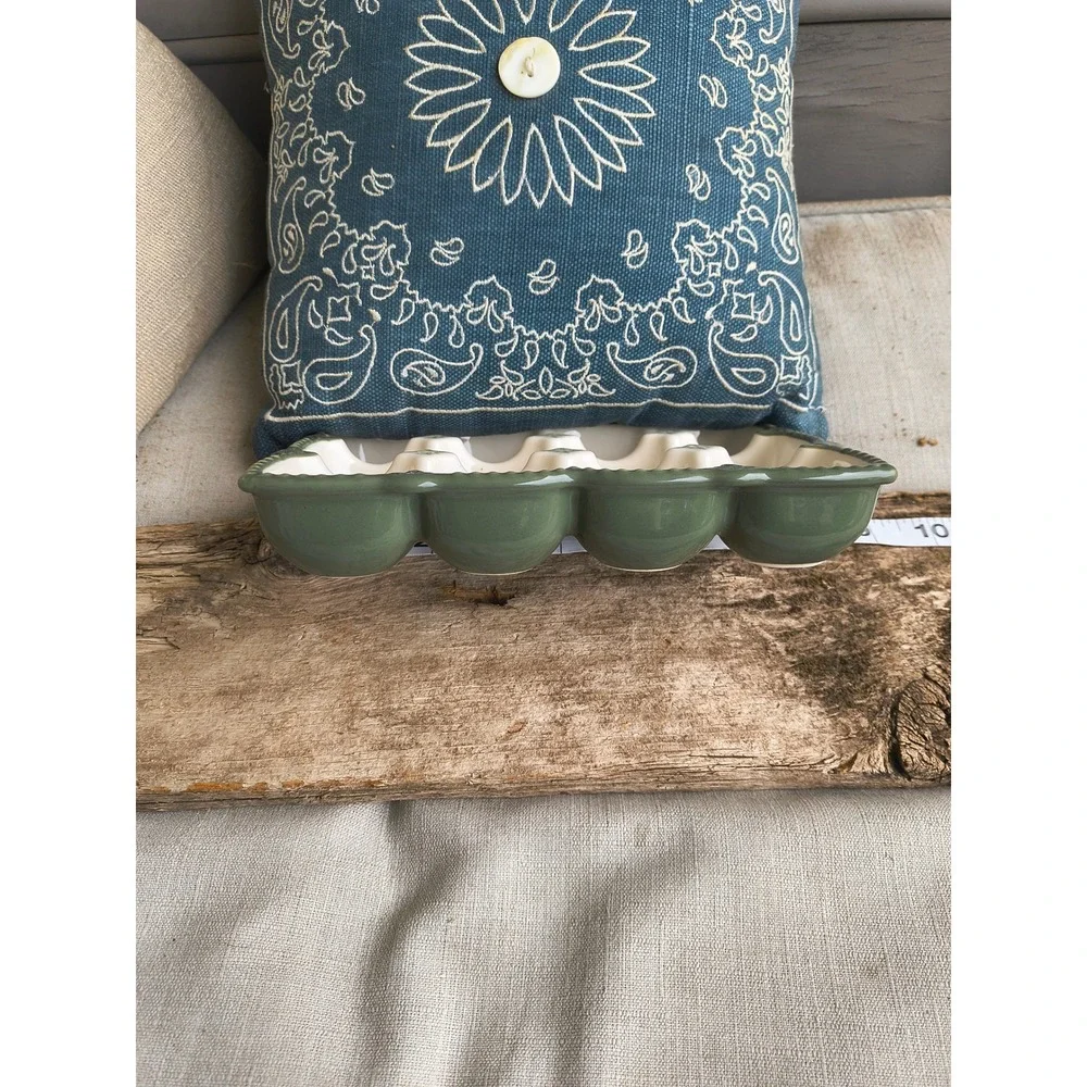 Danica Heirloom Ceramic Deviled Egg Tray Sage Green Floral Botanical 12 Slot